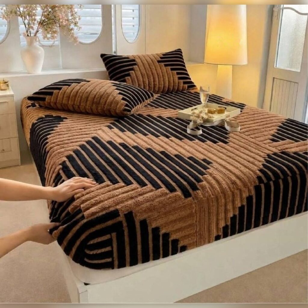 Drap-housse épais motif géométrique 2 places - ملاية لاستيك غليظة بنقشة جديدة 200×160