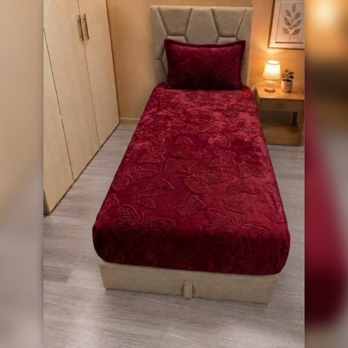 Drap-housse tricot motif papillon 1 place - ملاية تريكو بنقشة الفراشة لسرير فردي