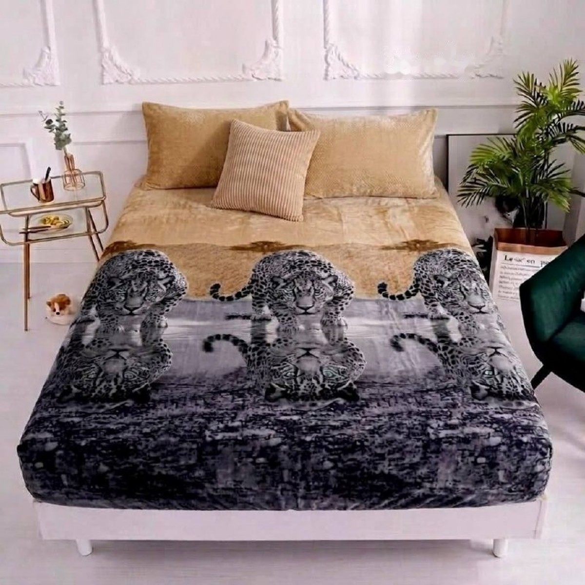 Parure de lit housse motif tigre, 3 pièces - مبرة النمر بلاستيك 3 قطع